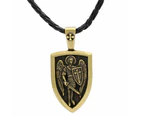 Pendant Mythological Style Archangel St.Michael Shield Leather Necklace - Gold
