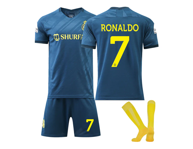 23-24 Saudi Al-Nassr FC Away Football Shirt Boys Men's Football Soccer Jersey Training Suits Ronaldo 7 Yellow Socks