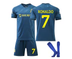 23-24 Saudi Al-Nassr FC Away Football Shirt Boys Men's Football Soccer Jersey Training Suits Ronaldo 7 Blue Socks