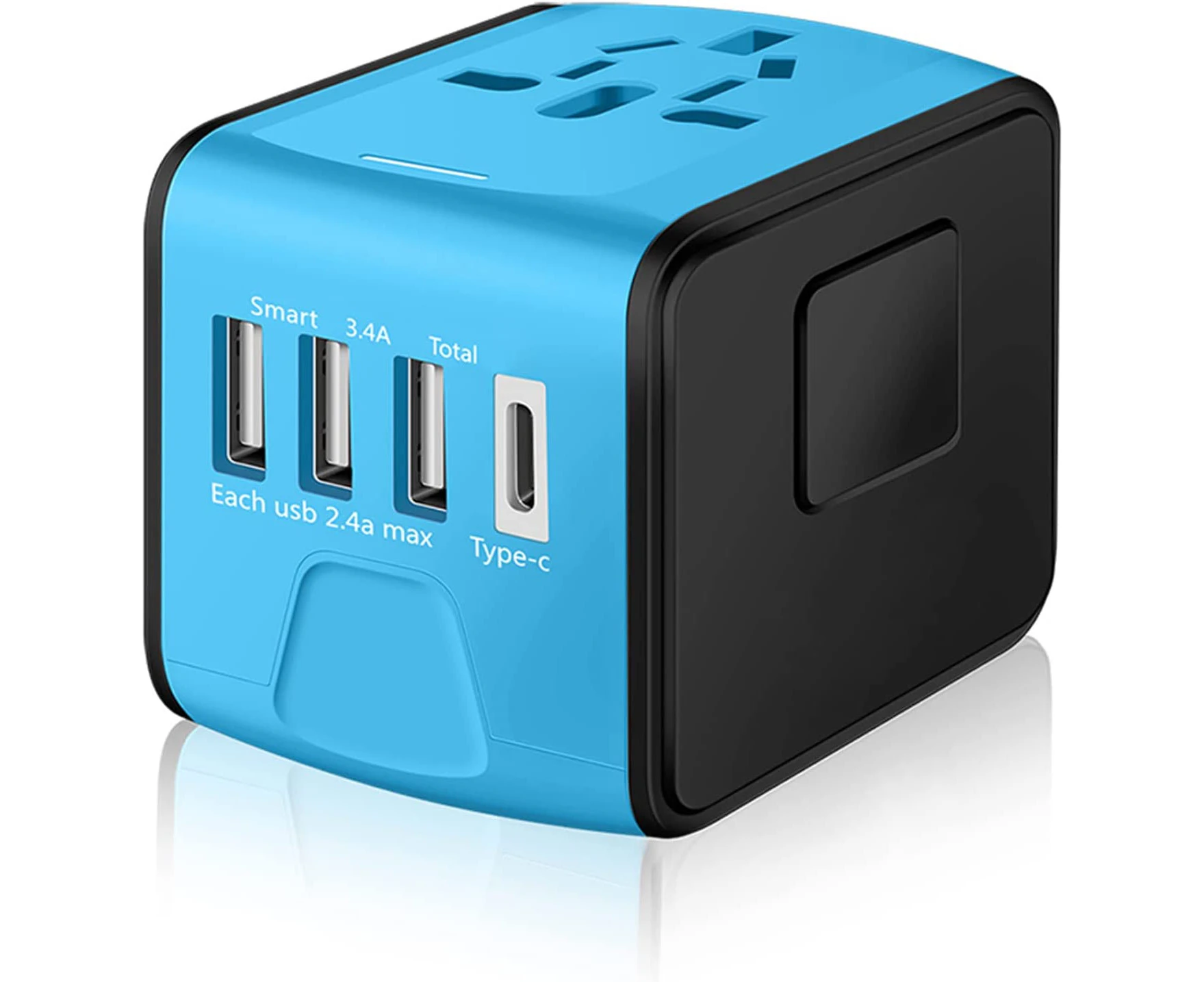 Travel Adapter Worldwide, Universal International Power Plug Adapter W/2.4A 3xUSB-A and 3.0A Type-C Wall Charger, European Travel Plug Adapter