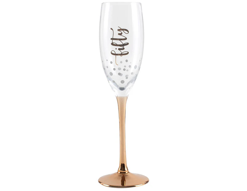 Fifty Rose Gold Stem 300ml Champagne Drinking Glass 25cm Cup 50th Birthday