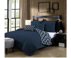 7 Piece Bamboo Reversible Comforter Set | Luxury 2-Sided 7pc Coverlet Quatrefoil Set | 2 Sizes - 5 Colours - Navy