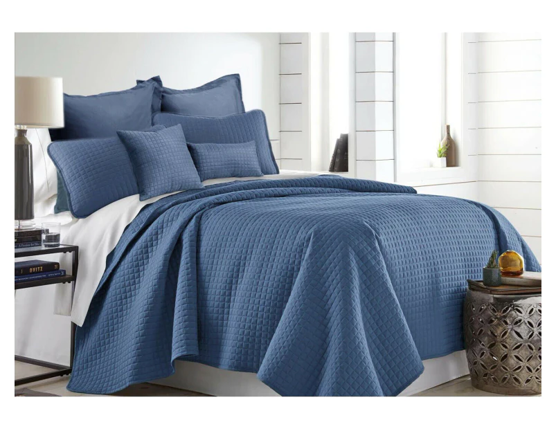 7 Piece Light Comforter Set | Coverlet Set | 7pc Summer Cool Bedspread | 2 Sizes - 6 Colours - Denim