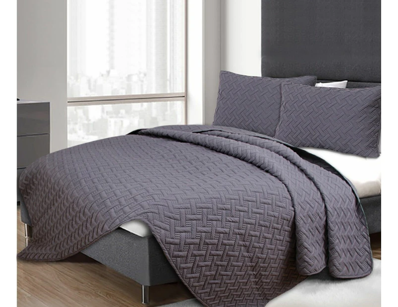 Ramesses 3 Piece Chic Embossed Comforter Set | 3pc Coverlet Sets | All Season Comforter 2 Sizes | 8 Colours 4 Sizes - Charcoal
