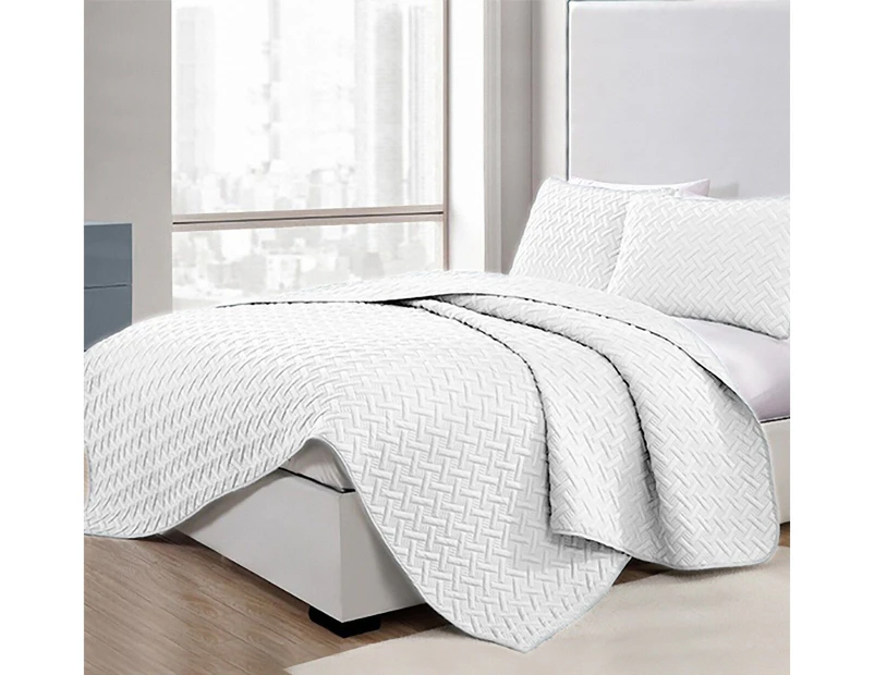3 Piece Chic Embossed Comforter Set | 3pc Coverlet Sets | All Season Comforter 2 Sizes | 8 Colours - White