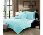 7 Piece Bamboo Reversible Comforter Set | Luxury 2-Sided 7pc Coverlet Quatrefoil Set | 2 Sizes - 5 Colours - Aqua