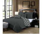 7 Piece Bamboo Reversible Comforter Set | Luxury 2-Sided 7pc Coverlet Quatrefoil Set | 2 Sizes - 5 Colours - Charcoal