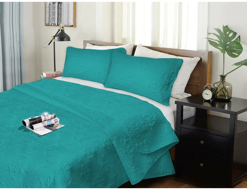 3 Piece Ultrasonic Embossed Comforter Set | 3pc Luxury Bedspread Set | 2 Sizes - 5 Colours - Teal