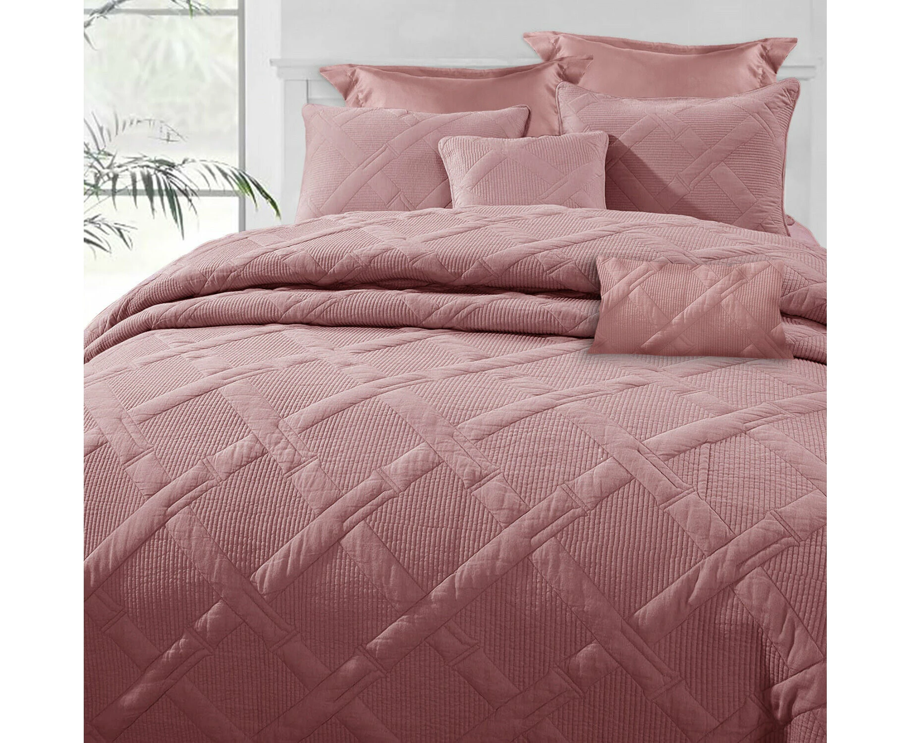 7 Piece Bamboo Comforter Set | 7pc Bamboo Matelasse Weave Set Coverlet | 2 Sizes - 4 Colours - Canyou Rose