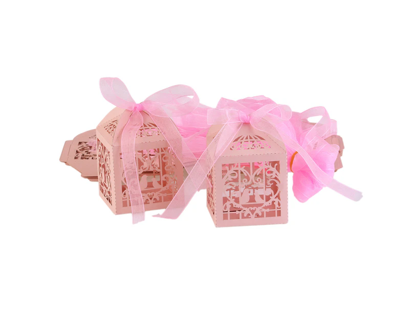 50pcs Bird Candy Gift Box with Ribbon Wedding Party Favors Decoration Pink