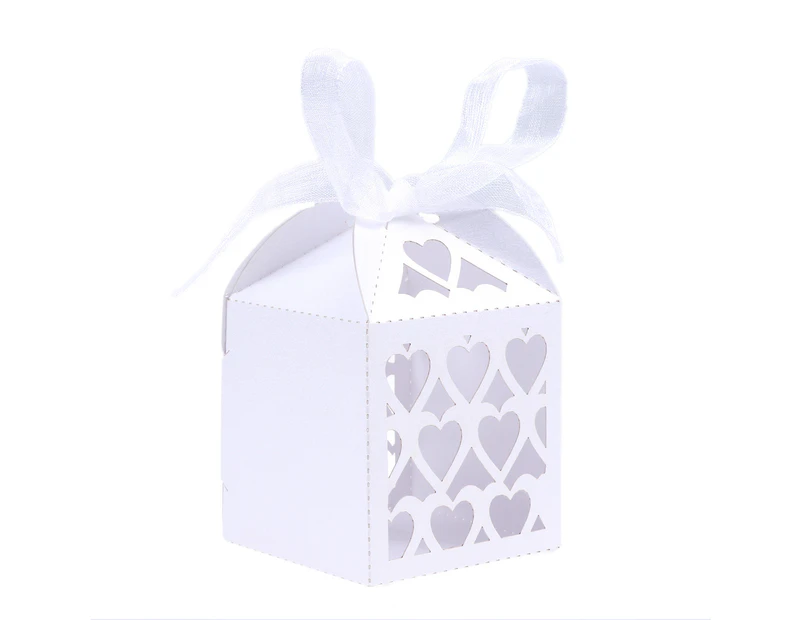 50pcs Love Heart Wedding Favor Boxes Hollow Out Craft Paper Box for Gifts Candy Sweets (White)