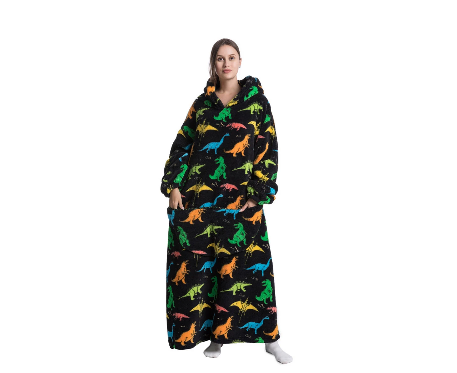 Adult Extra Long Dinosaur Blanket Hoodie Ultra Plush Comfy Giant Sweatshirt