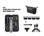 Men's  LCD Hair Clippers Cordless Set (Sydney Stock) With Salon Hair Scissors Style Hairdressing Gold Budda