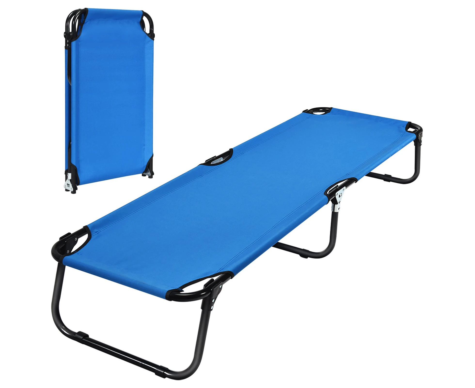 Costway 1.91M Portable Camping Bed Folding Stretcher Heavy Duty Outdoor Sleeping Bed Hiking Travel Blue