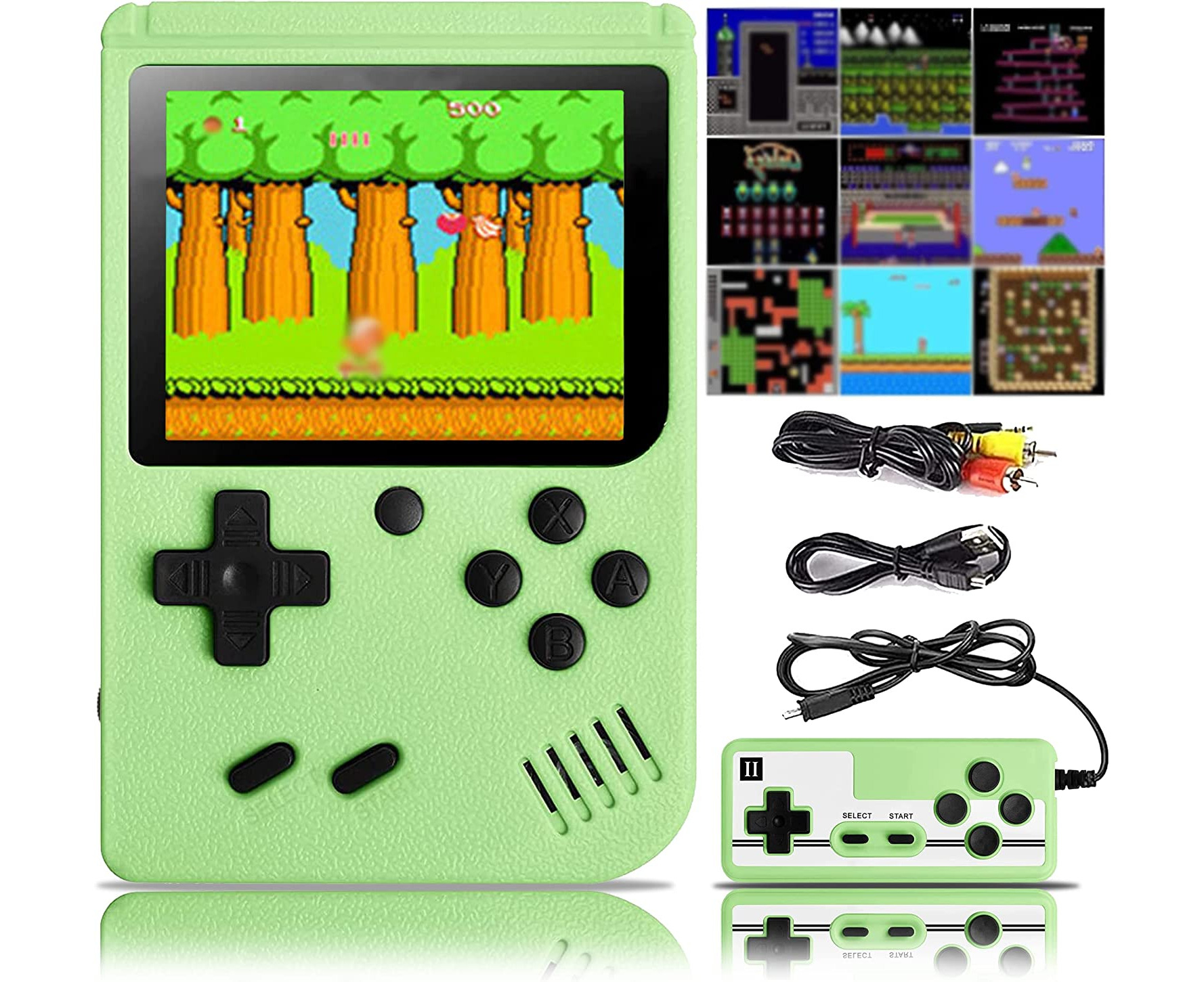 Handheld Game Console Retro Game Console with 500 Classic FC Games 3 Inch  Screen Portable Game Console Support TV Connection & 2 Players -Green