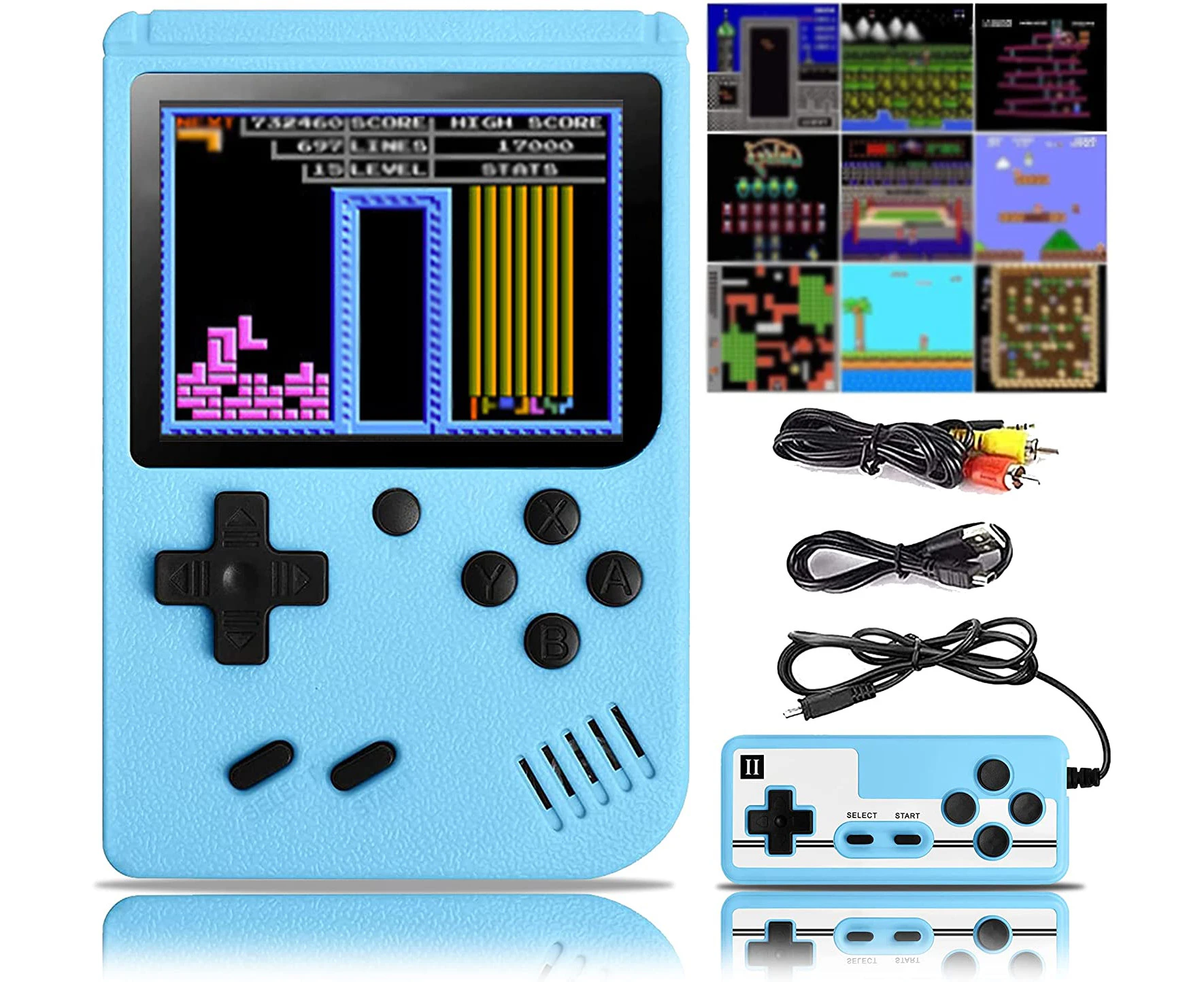 Handheld Game Console Retro Game Console with 500 Classic FC Games 3 Inch Screen Portable Game Console Support TV Connection & 2 Players -Blue