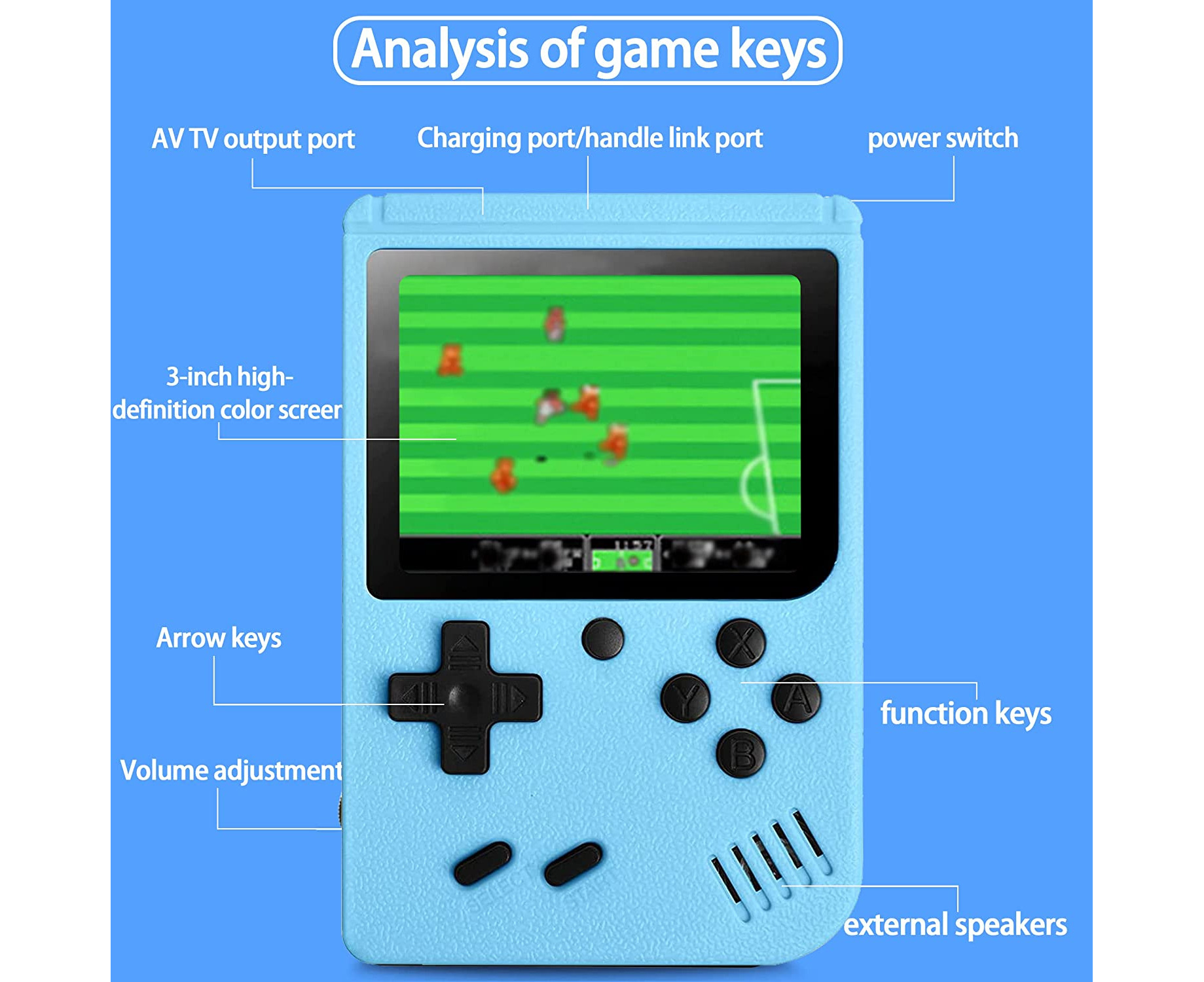 Handheld Game Console Retro Game Console with 500 Classic FC Games 3 Inch  Screen Portable Game Console Support TV Connection & 2 Players -Blue