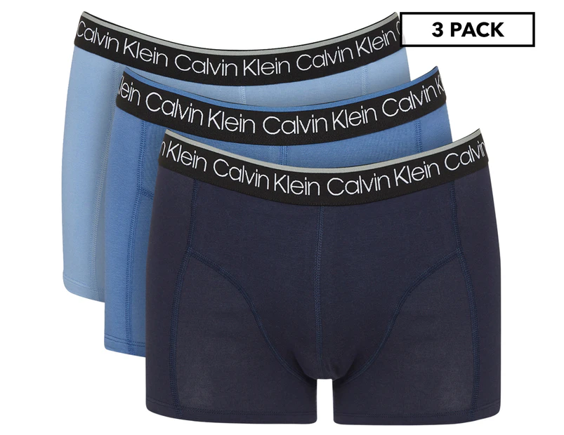 Calvin Klein Men's Cotton Stretch Trunks 3-Pack - Peacoat/Delft Blue/Light Blue