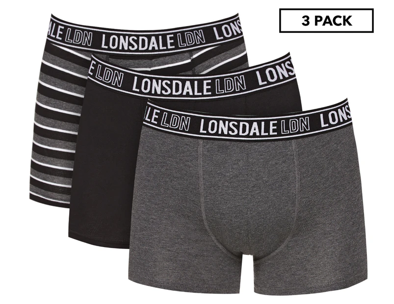 Lonsdale Men's Cotton Short Leg Trunks 3-Pack - Black/Charcoal/Grey ...