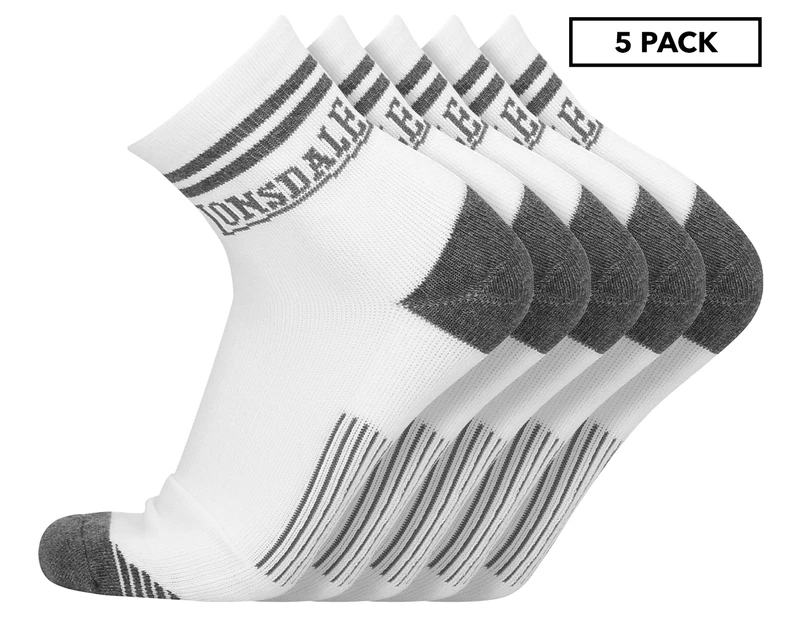 Lonsdale Men's Performance Quarter Crew Socks 5-Pack - White