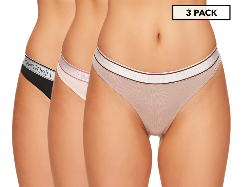 Calvin Klein Women's Chromatic Thongs 3-Pack - Black/Nymphs Thigh