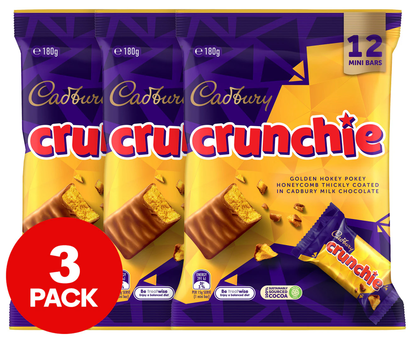 3 x Cadbury Crunchie Sharepack 180g