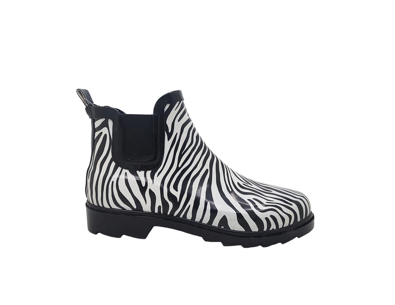Jellies Molly Ladies Gumboots Ankle boot Elastic Panel Water Resistant Durable  Chunky Sole - Zebra Print