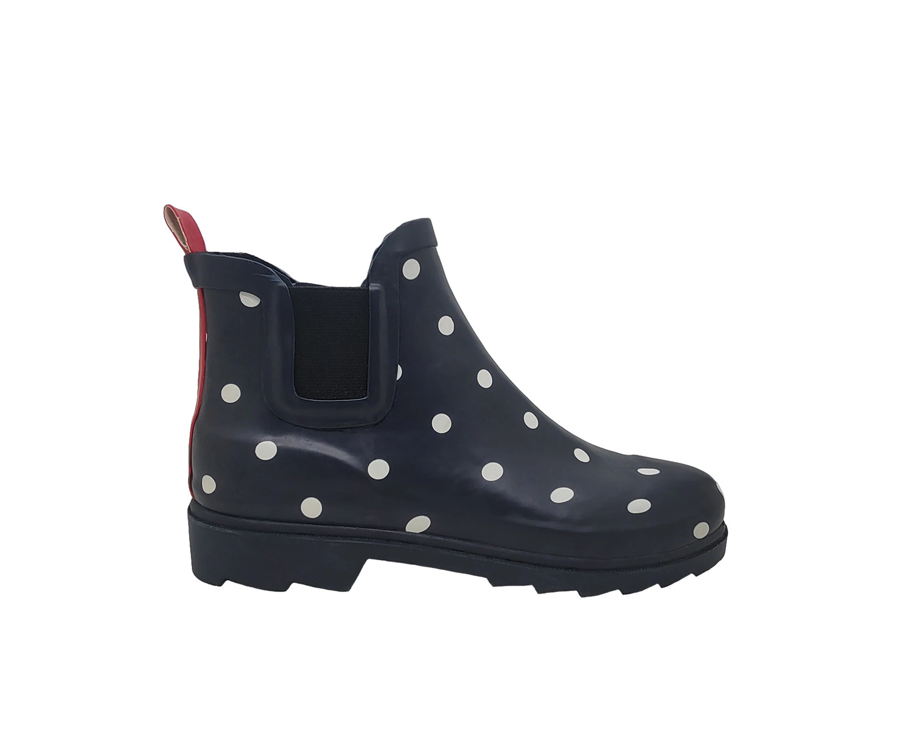 Jellies Molly Ladies Gumboots Ankle boot Elastic Panel Water Resistant Durable  Chunky Sole - Navy Spot