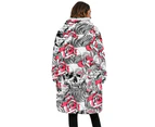 Sherpa Blanket Hoodie Blanket Hooded Blanket Oversized Wearable Throw Blanket-Pink skull
