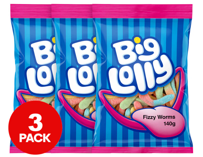 3 x Big Lolly Fizzy Worms 140g
