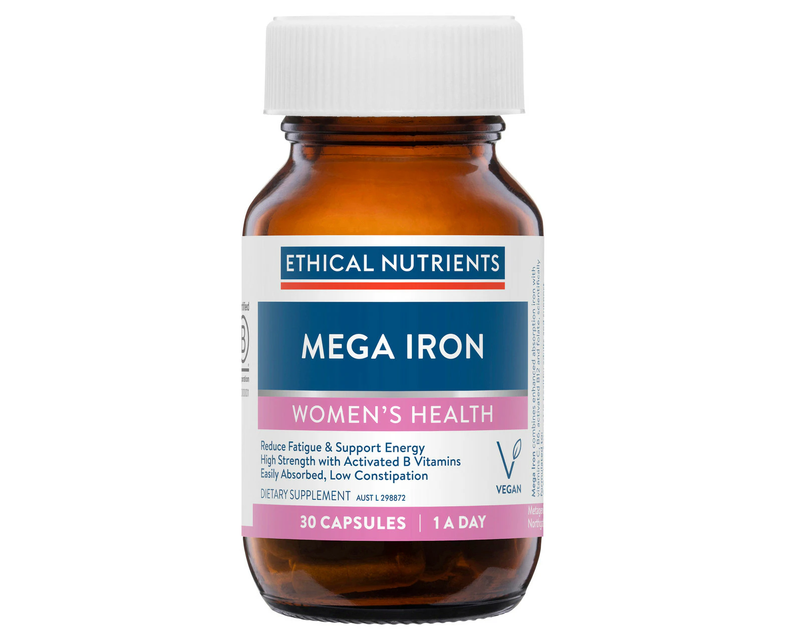 Ethical Nutrients Mega Iron With Activated B Vitamins 30 Capsules