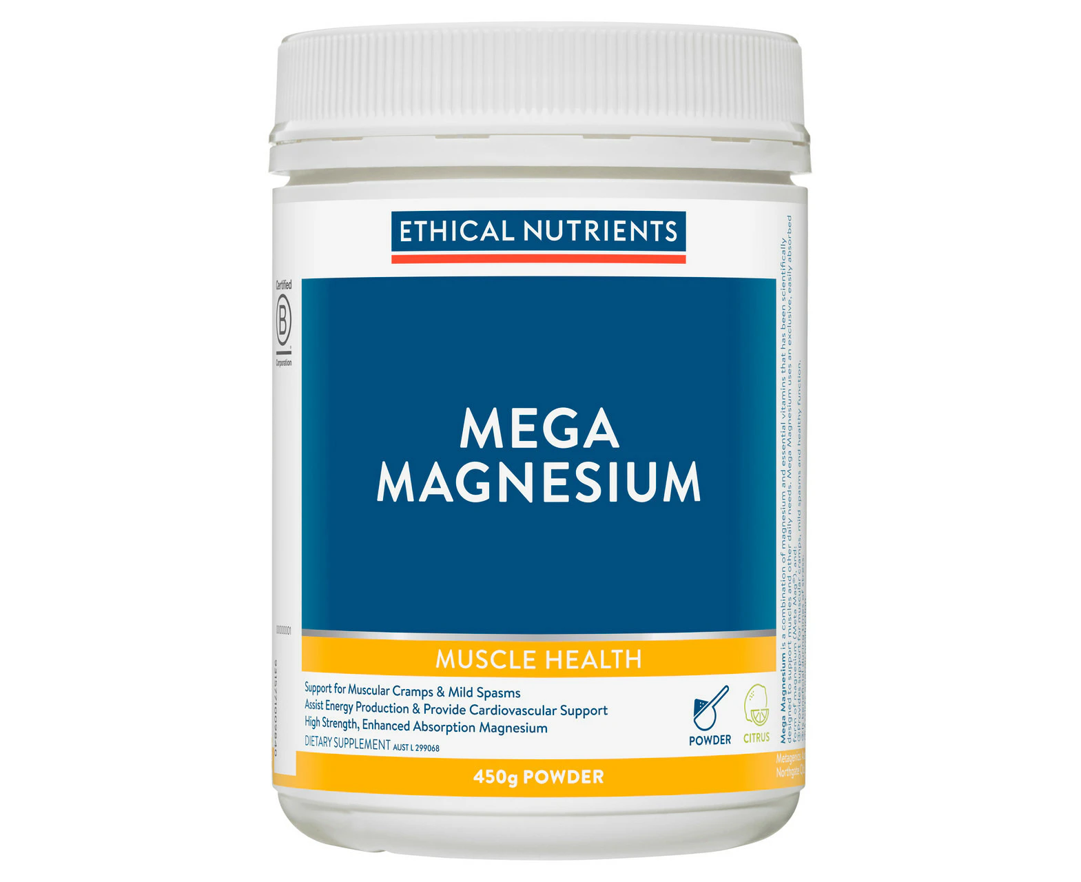 Ethical Nutrients Mega Magnesium Powder Citrus 450g