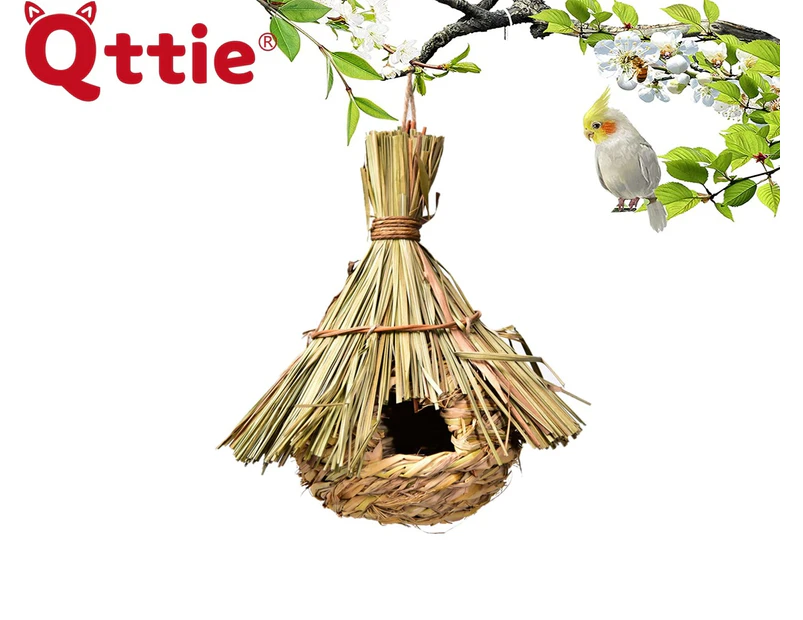 Qttie Bird Nest Breeding Box Grass Weave Canary Finch Budgie House-Teepee