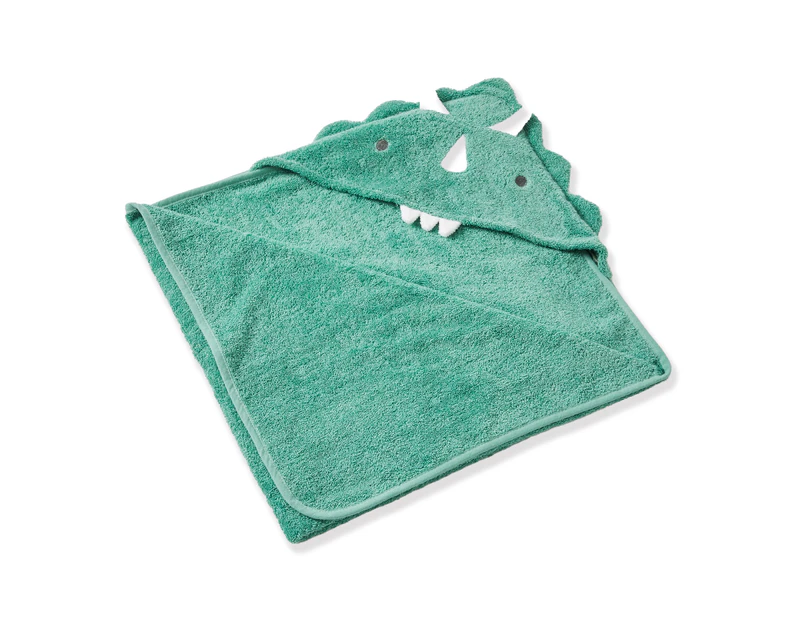 Nordic Kids Theo Dinosaur Baby/Toddler 90cm Cotton Hooded Towel Cover Up Green
