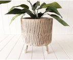 Rayell Timber Wood Round Flower Pot/Planter Tokoriki Whitewash Large 27x30cm
