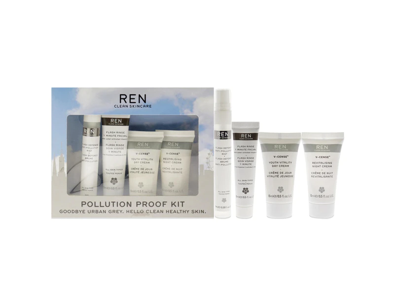 Pollution Proof Kit by REN for Unisex - 4 Pc  0.5oz Flash Rinse 1 Minute Facial, 0.5oz V-Cense Youth Vitality Day Cream. Variant Size Value 4 pc