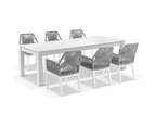 Santorini 2.5m Outdoor Rectangle Aluminium Dining Table with 8 Hugo Rope Chairs - Outdoor Aluminium Dining Settings - White