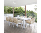 Santorini 2.5m Outdoor Rectangle Aluminium Dining Table with 8 Hugo Rope Chairs - Outdoor Aluminium Dining Settings - White