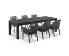 Outdoor Santorini 2.5M Outdoor Rectangle Aluminium Dining Table With 8 Hugo Rope Chairs - Outdoor Aluminium Dining Settings - Charcoal w/ Carbon Grey Rope & Denim Grey Cushion