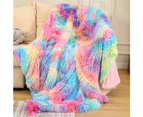 Warm Fluffy Faux Fur Plush Shaggy Throw Blanket - Dark rainbow