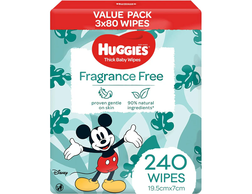 240 Huggies Baby Wipes Fragrance Free Value Bundle Pack -3x80 Pack