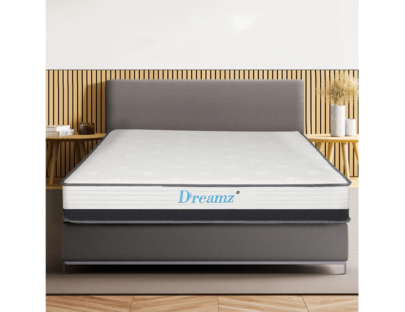 Dreamz Bedding Mattress Spring Queen Size Premium Bed Top Foam Medium Soft 21CM - White,Grey