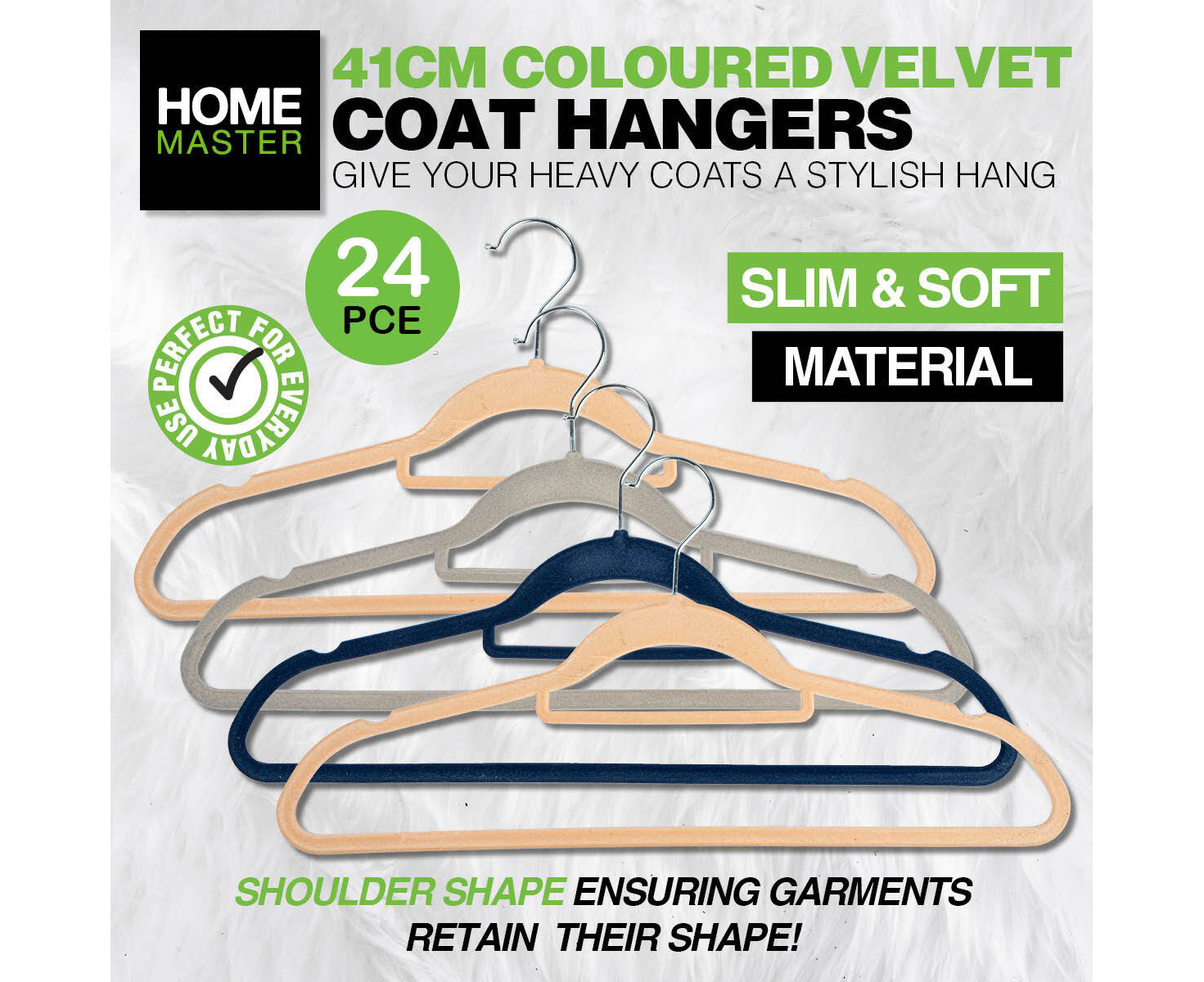 Home Master 24PCE Coat Hanger Velvet Coloured Shirts Blouses Jackets  Non-Slip