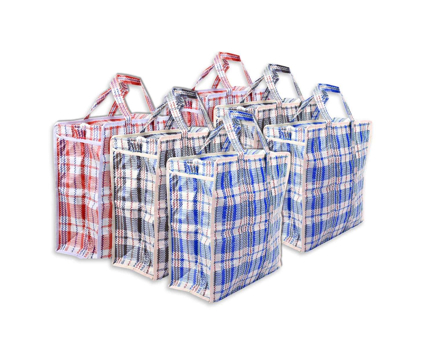 Home Master 6PK Shopping Bags Zip Top Strong Durable Tartan Design 65 x 58cm - Red Tartan Design