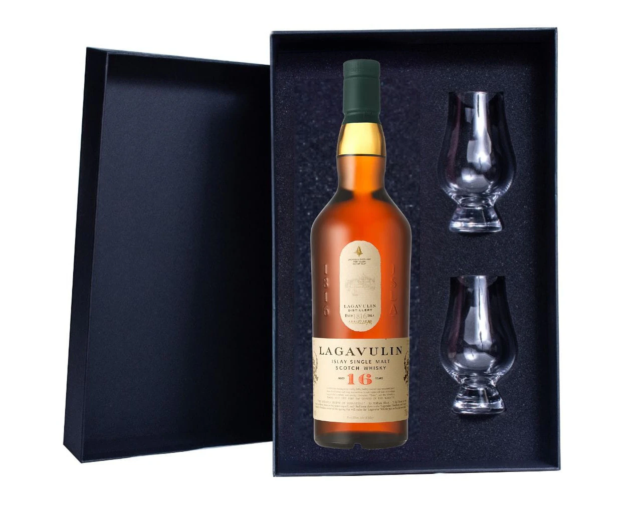 Lagavulin 16 Whisky Gift Box includes 2 Glencairn glasses