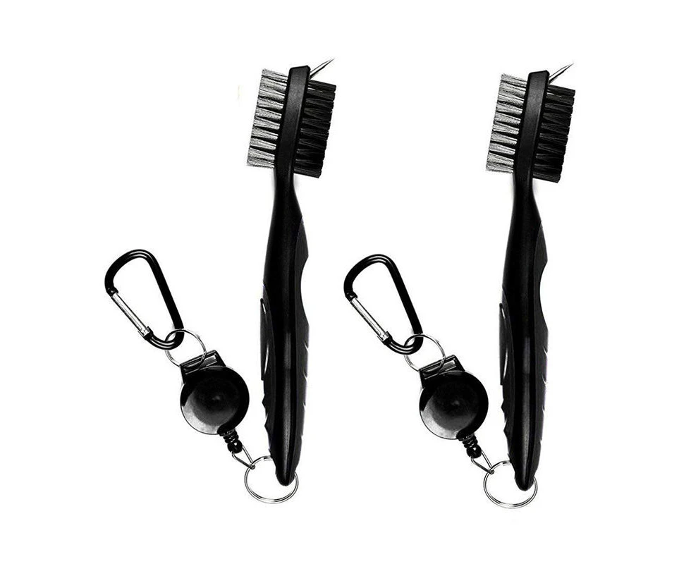 GEERTOP 2Pcs Golf Club Brush Groove Cleaner with Retractable Zip-line Carabiner-Black