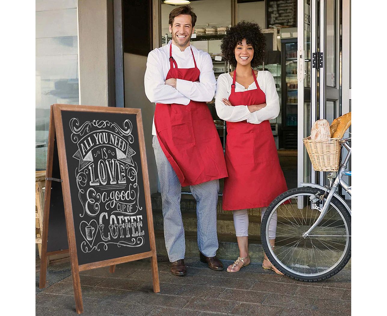 UNHO Double Sided A-Frame Chalkboard Blackboard Blank Easel for Cafe Restaurant Sidewalk - Brown