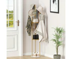 Gold Metal Floor Coat Rack Stand Independent Marble Base Hat Clothes Hanger Tree