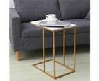 Solid Real Marble End Table Gold Metal C Shaped Frame Coffee Sofa Bedside Table