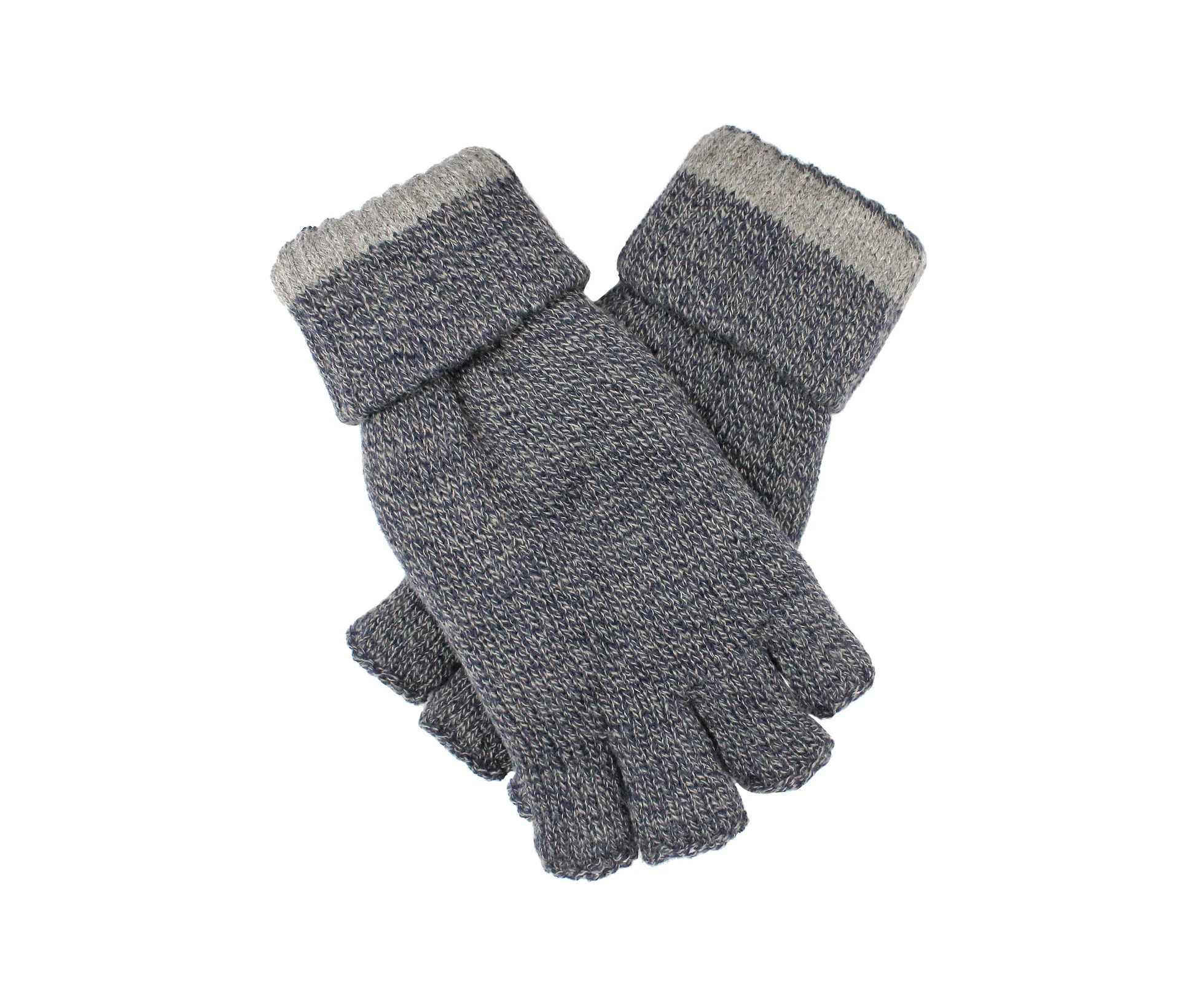 Dents Mens Thinsulate Lined Fingerless Knit Gloves with Rollover Cuff - Navy Marle